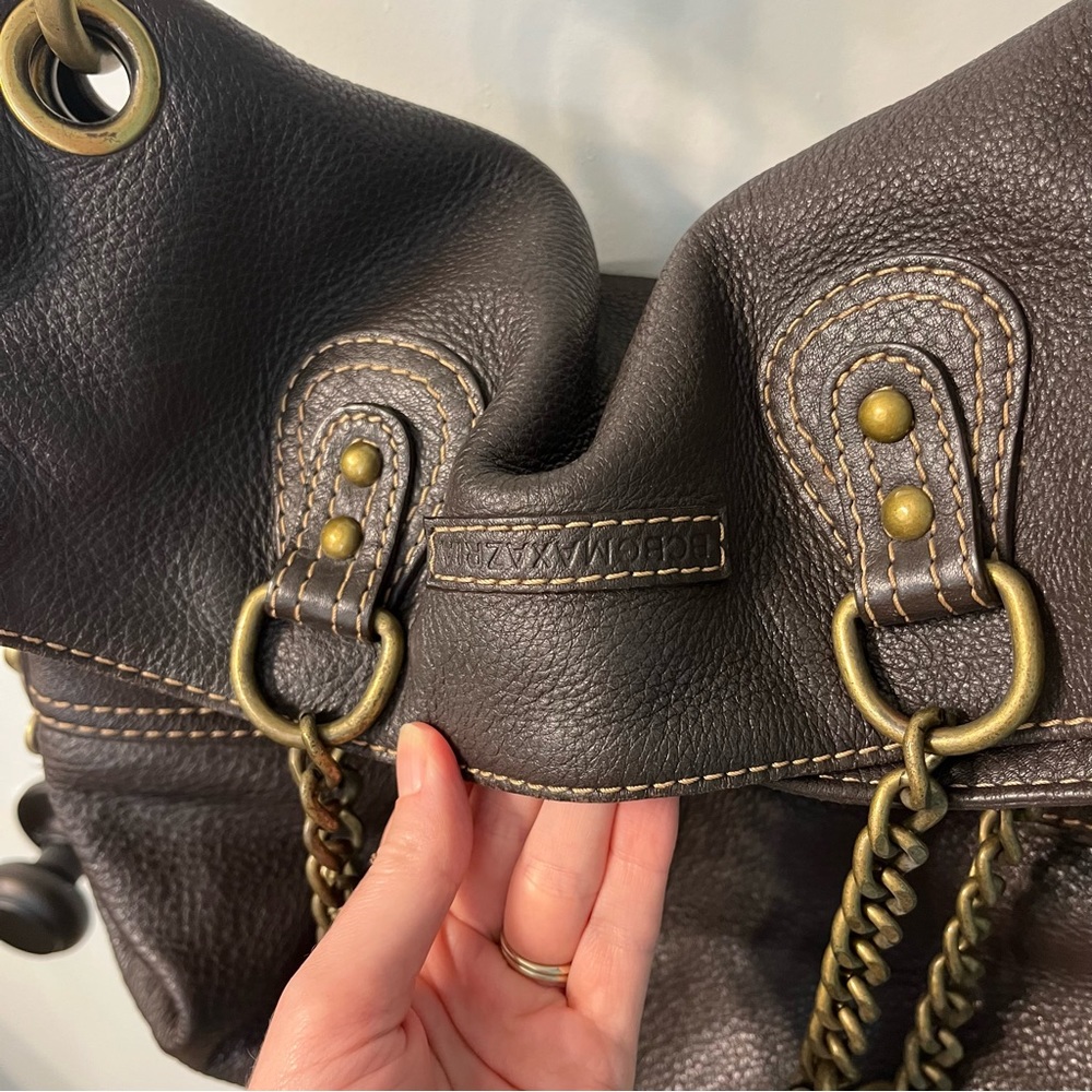 BCBGMAXAZRIA hobo brown leather bag purse satchel 2 ways to wear w/metal accents - Picture 6 of 12